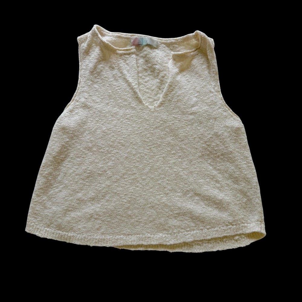 Free People Beach Small Cream Knit V-Neck Tank Top Sleeveless Ivory Boxy